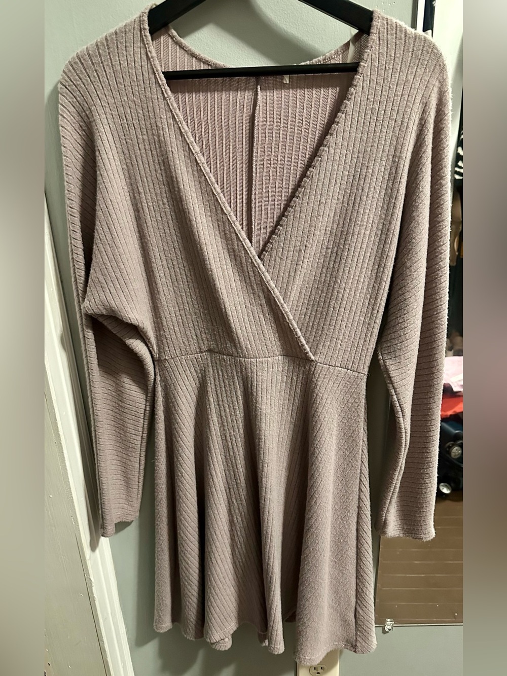Lush Ribbed Wrap-Front Long Sleeve Dress in Mauve size S NWOT